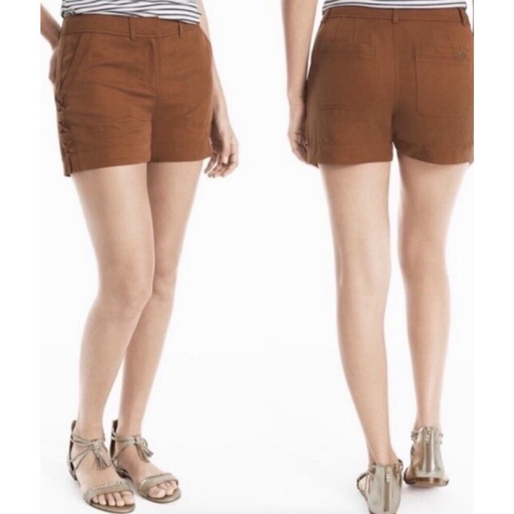 White House Black Market Shorts Women 10 The 5” Lace Up Brown Tencel Pecan Tie
